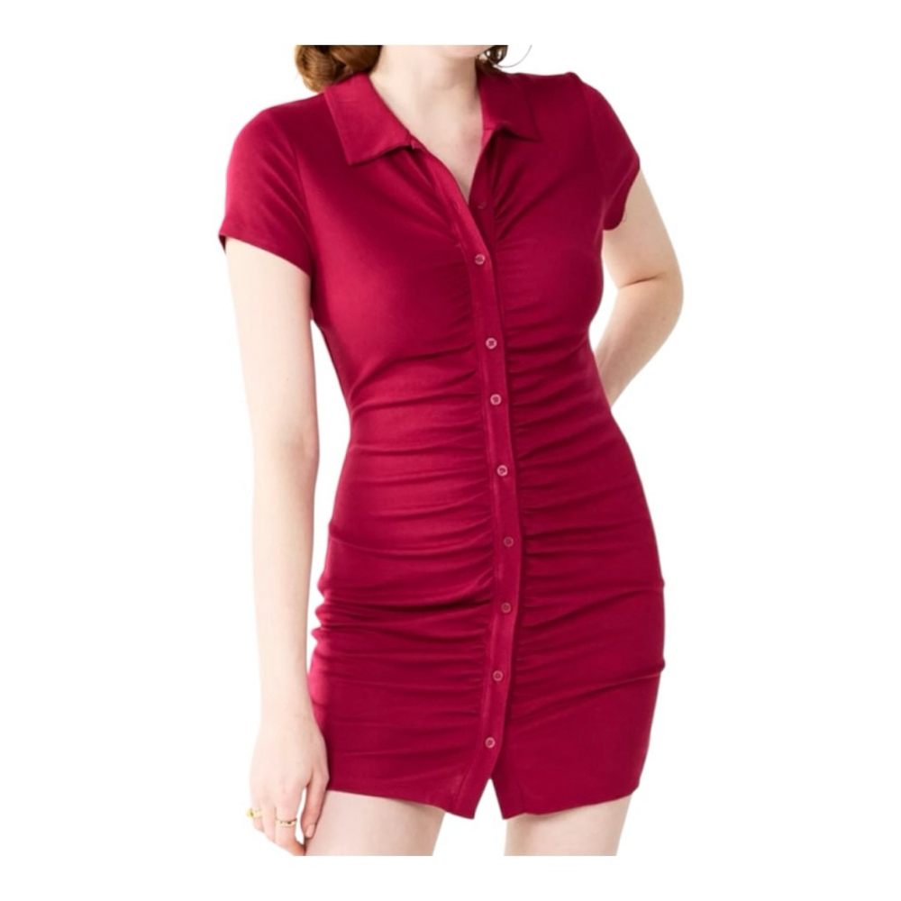 SO Ruched Bodycon Shirt Dress Mesa Red Size M NWT